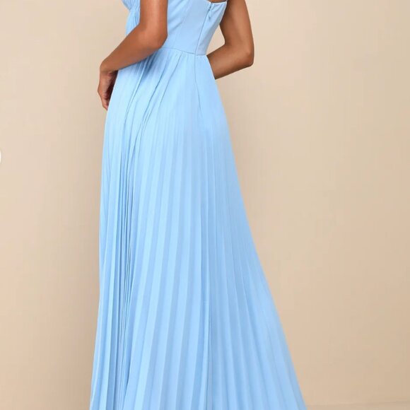 Lulus Admirable Elegance Light Blue Pleated Bustier Maxi Dress - Size M - Picture 3 of 6